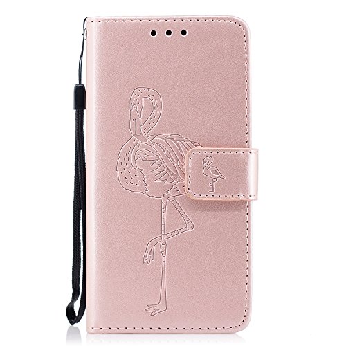 Galaxy A5 2017 Case,Samsung Galaxy A5 2017 Flip Case,BONROY® Pretty Creative Flamingo Painted Design Premium Soft PU Leather Notebook Wallet Case with [Kickstand] Stand Function Card Holder and ID Slot Slim Flip Protective Skin Cover for Samsung Galaxy A5 (2017) A520 - Rose Gold