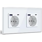 BSEED Wall Plug with USB C 20W, Schuko White Plug with USB Type C Fast Charger, 2 Gang Power Outlet with 2 x USB Chargers and