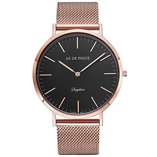 AS DE PIQUE Classic Luxus Armbanduhr schweizer Uhrwerk kratzfestes Saphirglas Mesharmband rosegold AS DE PIQUE Classic Luxus Armbanduhr schweizer Uhrwerk kratzfestes Saphirglas Mesharmband rosegold