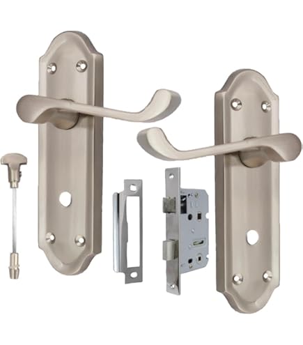 Epsom Door Handle Askworth Matte Black Lever Set – Modern Backplate Design 170mm X 48mm – Ideal For Interior Bathroom Use – 1 Pair