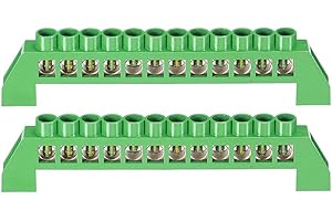TOPHOMER 2 barras de conexión a tierra de terminales, 12 posiciones, alambre de latón, barra de bus de terminal de barra de conexión a tierra, tira de conexión a tierra, carcasa verde para distribución
