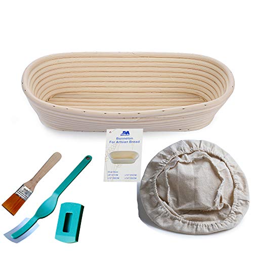 M JINGMEI Banneton Pruebas Cesta 12" Oval Banneton Brotform Cuenco de ratán para 30cm Masa de Pan y Cepillo [Libre] Borradores de Aumento(hasta 800g)+Liner +Lame de Baker o Grignette