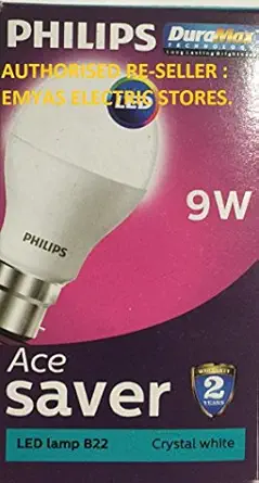 Philips Ace Saver Base B22 9-Watt LED Lamp (Pack of 9, White)