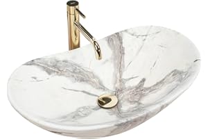 GTM Design Aufsatzwaschbecken Modern Waschbecken ohne Hahnloch - Elegant Aufsatzwaschbecken Oval für Badezimmer und Gäste WC - nur Bad Waschbecken - Modell 14