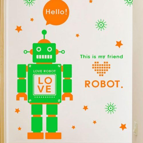 SecondStep Double Color Robot Child'S Room Science And Technology Company Makes To Order Glass Window Kid Park Gift Background 62*120 CM, Apple Green+ Jie Red Creative Wall Stickers Fashion Wall Decals Environmental Protection Wall Mural Home Decoration Plane Decorative Material Wallpaper