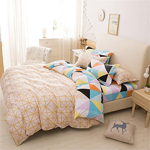 Sookie 3 Piece Duvet Cover Set with 2 Pillow Shams - 800 Thread Count Luxurious&amp;Extremely Durable Premium Bedding Collection - Multi-color Geometric triangle pattern -UK Single Size