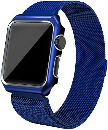 Metal Strap with Case for Apple Watch 38mm, Milanese Loop Stainless Steel iWatch Replacement Band with Magnetic Closure Clasp for Apple Watch Series 3, Series 2, Series 1, Sport and Edition (38MM, Blue)