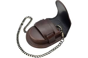 Tiong Vintage Leder Taschenuhr Halter Uhren Aufbewahrungskoffer Protector Halter Taschenuhren Stand mit Kette (braun)