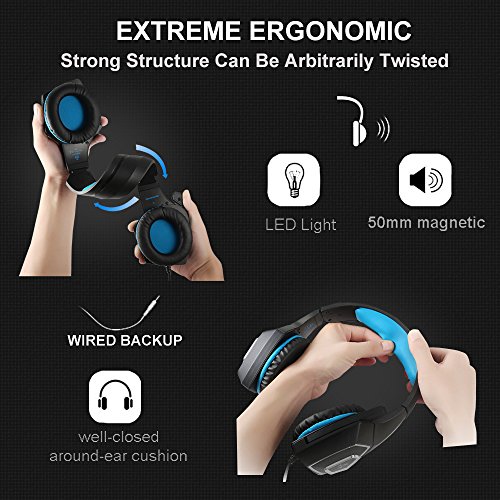 Gaming Headset fÃ¼r PS4, 3.5mm Surround Sound Kabelgebundenes Headset mit Mikrofon, Buntes LED-Licht, KopfhÃ¶rer fÃ¼r Laptop, Mac, Xbox One, Tablet, PC, Smartphone (Blau)