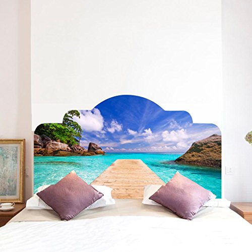 LNPP 3D DIY Etiqueta de La Pared para el Dormitorio Cama de Imitaci¨®n Cabecero de la Playa Decoraci¨®n de La Playa Arte de La Pared Decoraci¨®n Del Hogar , full size
