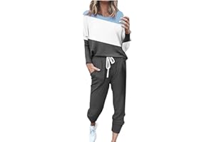 NUSGEAR Chandal Mujer Completo otoño invierno 2pc Patchwork Deportivo Tracksuit Sudaderas Jersey manga larga y pantalones Cremallera Conjunto Traje Moda Casual Jogging talla grande 2024