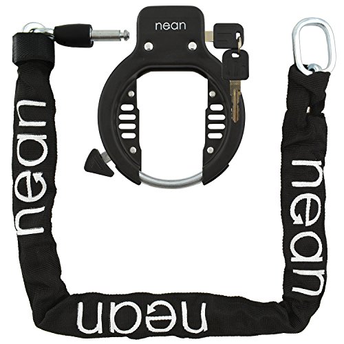 nean Fahrrad-Rahmen-Ring-Schloss, Ketten-Schloss, inkl. Einsteckkette und Anbausatz, schwarz, 5, 5 x 900 mm