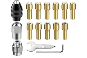 BKEMKRI Portabrocas Compatible con Dremel 16 Piezas de Latón Precisión 1/32" a 1/8", Sustituye 4486 sin Llave, Herramienta Rotativa Accesorio para Cambiar (0.5-3.2mm)