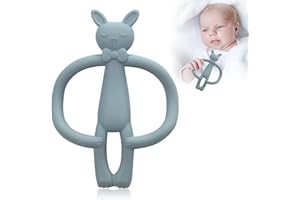 AULESE Silikonowa zabawka do gryzienia dla niemowląt, nie zawiera BPA, chłodząca zabawka do gryzienia dla niemowląt od 3+ miesięcy, uspokaja dziąsła (zając – niebieski)