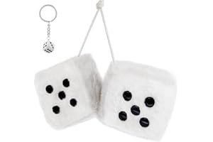 LuXianYS Car Hanging Furry Dice, Car Dice, Car Hanging Furry Dice, Car Pendant,Pair of Hanging Couple Car Pendant with Dots for Car Mirror Accessories Hanging (White)