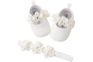 EDOTON Zapatos de Niña con Diadema Regalo Set Bautizo Lovely Algodón Flor Suave Suela Zapatillas Antideslizantes Zapatos de Princesa