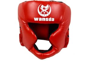 MAGENT Casque de boxe en cuir synthétique pour boxe Muay Thai, protection complète du visage, arts martiaux, MMA, kick-boxing pour enfants/adultes