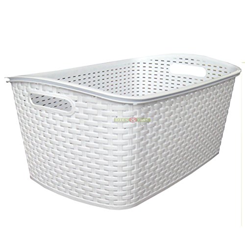 SFR Wäschekorb Rattan L=48cm B=35cm H=26 cm in schwarz, Weiß, Grau Rattan Wäschetruhe Aufbewahrungskorb Wäschekorb im Rattan Design Wäschesammler Wäschebox Wäschebehälter Wäschetonne Wäschetruhe in Flechtoptik Wäschekorb mit Klappdeckel Wäschewanne Rattanoptik Rattan Optik