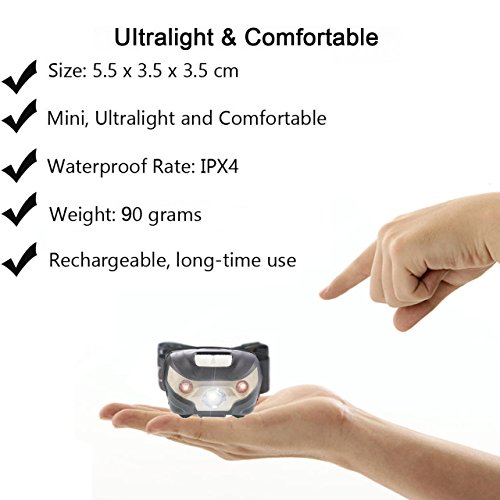 Gr8Life Stirnlampe, Stirnlampe joggen, USB wiederaufladbar Kopflampe, wasseridcht, 5 Lichtmodi inklusive Rotlicht, Ideal für Camping, Laufen,Joggen, Jagd und Lesen. - 5