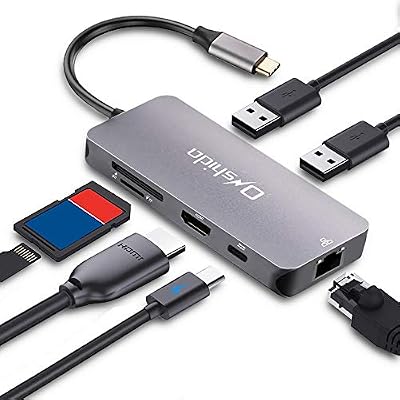 Onshida USB C Hub Onshida vers HDMI 4K, Port Ethernet RJ45, Port Type C PD, 2 x USB 3.0 et Lecteur de Carte SD/TF, Adaptateur USB C 7 en 1 Compatible avec MacBook, Google ChromeBook et Portables Windows USB C