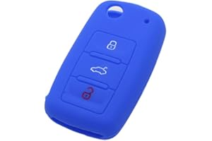 BROVACS Silicone Cover Protector Case Holder Skin Jacket Compatible with VOLKSWAGEN PASSAT SEAT SKODA 3 Button Flip Remote Key Fob CV9800 Deep Blue