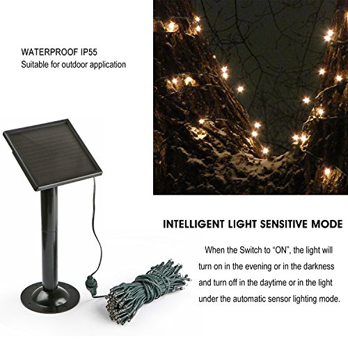 KooPower 12M 100er LEDs Solar Lichterkette mit Timer, Akku Enthalten, IP55 Wasserfest, Warmweiß Licht für Party, Garten, Weihnachten, Outdoor, Fest Deko Usw - 3