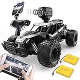 1.Con una cámara WiFi 480P y soportes para teléfonos móviles: puede conectarse a la pantalla de su teléfono. Fotografía estable a alta velocidad. Buggy realista fuera de carretera con gran escala (31.5 x 19.3 x 12 cm) y diseño detallado simulado, el neumático de goma de alto rendimiento antideslizante.