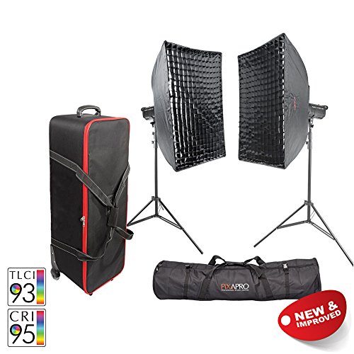 PIXAPRO® LED100D MKII Twin Softbox Kit with Stands and Roller Case Daylight LED Continuous Studio Video Interview Film Light Bowens S-Type Fit Remote Dimmable Video Continuous Constant Light Green Screen Film Marketing Movie Lighting Still Life Portrait (Improved Colour) CRI>94 *2 Year UK Warranty *Fast Delivery *UK Stock *VAT Registered … (Twin Kit, With Roller Case & Softbox)