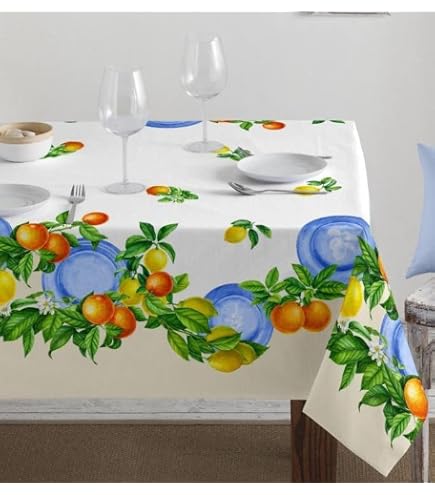 ABAKUHAUS Limoni Tovaglia, Agrumi Foglie d'Arte, Rettangolare