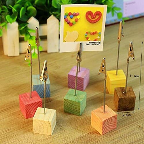 Allbusky Wooden Base Memo Holders Muticolor Cube Wire Holders Note Clip Stand Photo Holder Stand Memo Clip (Colorful)