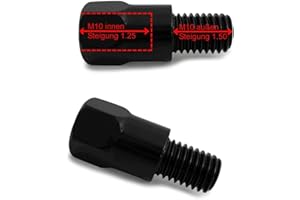 Area1 M10 x 1,25 na M10 x 1,50 adapter do lusterka motocyklowągo (2 sztuki) kompatybilny z motocyklami (zestaw 2 kompatybilny z