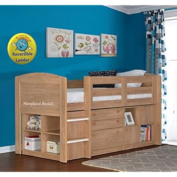 Sleepland Beds Neptune Children S Midsleeper Bed Storage Oak