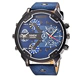 Rcool 2017 Luxus Edelstahl Uhr Leder Datum Analog Quarz Herren Armbanduhren Blau für Männer