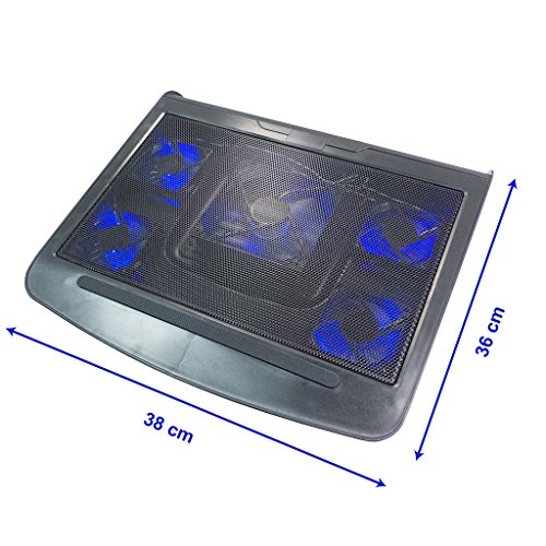 LS Premium Notebook Kühler LS-T5 | Laptop Cooling Pad Ständer| 5x Lüfter / Fan | mit 2 x USB HUB und blaue LED | 10″-17″ Zoll - 4