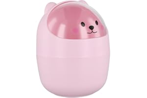 PTJJXA Poubelle de Table, Mini Poubelle de Bureau avec Couvercle, Mini Amovible Porte Stylo Mignon, Belle Corbeille à Papier, Plastique Poubelles de Maquillage (Rose)