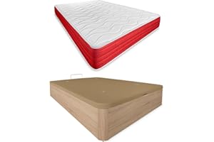 DUÉRMETE ONLINE - Pack Colchón Viscoelástico Lite Reversible Grosor 23cm + Canapé Madera Abatible Gran Capacidad | Color Cambria 135 x 190
