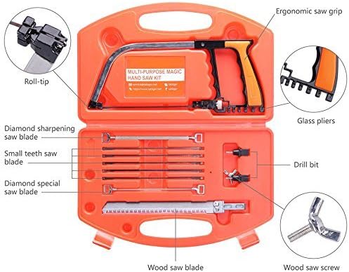 Hand Saw Kits, Multi-purpose 14-in-1 Hacksaw, Wood Saw, Woodworking Tools, Bow Saw, Portable Saw Kit for Cutting Wood, Tile, Glass, Metal, Hunting, Camping, Pruning, Diy Hacksaw Blades Tool Case