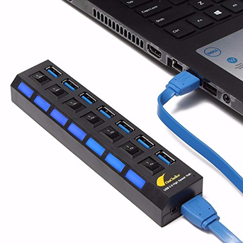 ONCHOICE 7 Port USB 3.0 Mit 1M USB Kable Schalter Hub Ladegerät mit Eur 5V USB Power Adapter unabhängige externe Ladegerät im Lieferumfang enthalten Ultrabooks Laptop Tablet PC und Mac EUR - 6