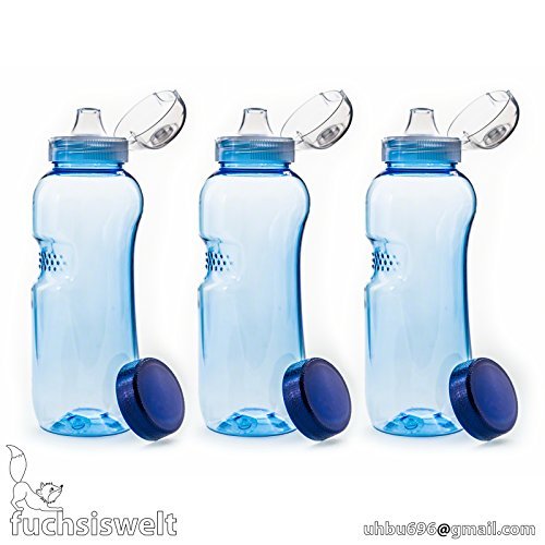 Trinkflasche 3 x 0,5 L Wasserflasche Tritan BPA frei + 3 x Trinkdeckel Flip Top