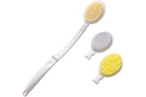 Wenrescry Spazzola schiena doccia, Spugna doccia, Spazzola scrub corpo, Crema per la schiena con manico lungo, spazzola per doccia, 3 in 1 e applicatore lozione per doccia, 3 testine intercambiabili