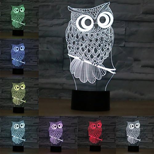3D LED Optical Illusion Lamps Night Light, LSMY 7 Colors Touch Art Sculpture Lights with USB Cables Bedroom Desk Table Decoration Lamp for Kids Adults, Animal Owl
