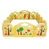 BABY VIVO Laufgitter Laufstall Baby Absperrgitter Krabbelgitter Schutzgitter für Kinder aus Kunststoff mit Tür und Spielzeug 14 Elemente