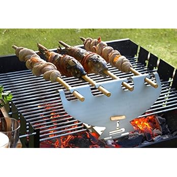Spiess Griller Grill Aufsatz Halterung Edelstahl 4 Buchenholz Grill Spiee Steckerl Fisch