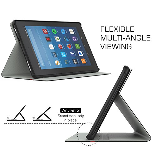 MoKo Hülle für All-New Amazon Fire HD 8 Tablet (7th Generation – 2017 Modell) – Stoßfest Ledertasche Schutzhülle mit Auto Sleep/Wake up Funktion, Standfunktion und PC Bumper für das neue Fire HD 8 2017 & Fire HD 8 2016, Schwarz - 5