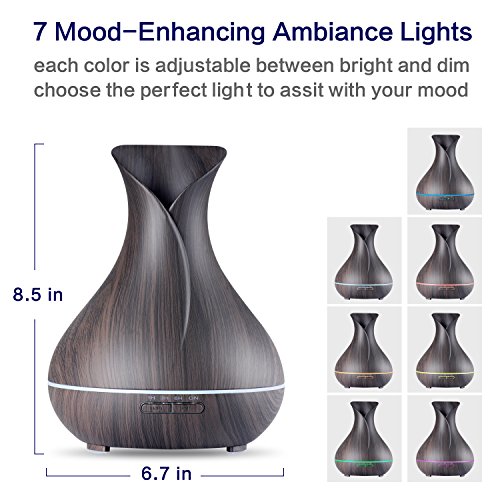 Aroma ätherisches öl diffusor,OliveTech 400ml Ultraschall kühl Nebelbefeuchter mit LED Leuchten Farben wechseln für Zuhause, Yoga, Büro, Spa, Schlafzimmer, Babyzimmer-Holzmaserung - 2