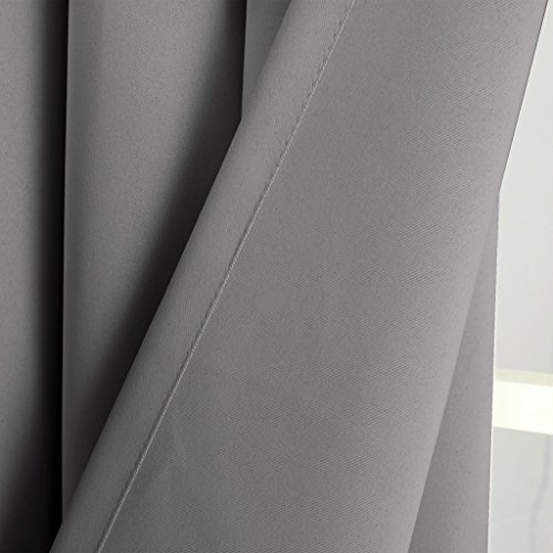 H.Versailtex Solid Thermal Insulated Blackout Pencil Pleat Anti - Mite Curtains for Bedroom with Two Free Tiebacks - Grey, Energy Saving & Noise Reducting, 46