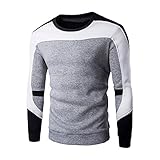 Yvelands Herren Langarm T-Shirt Top Blouse Patchwork Hoodie Sweatshirt Tops Jacke Mantel Outwear(EU-48/L,Grau)
