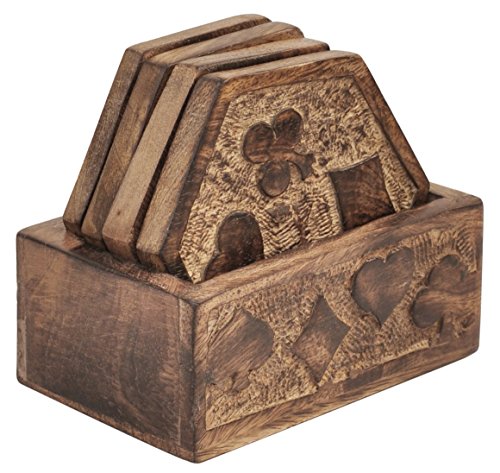 icrafts Set von 4 Mangoholz Getränke Untersetzer mit Halter 10,2 cm ? Handarbeit Casino Untersetzer für Gläser/Bar & Esstisch Zubehör/Bier Dosen - 4