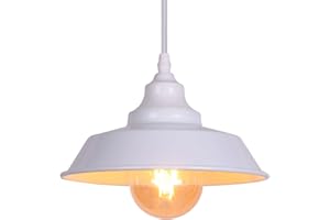 AIRTWESD Blanco Lámpara colgante industrial, pantalla de lámpara colgante de metal Moderno, base de bombilla E27 lámpara de techo industrial para cocina de restaurante (sin bombilla)