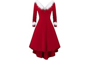 FRAUIT Costume Adulto Vestiti Donna Elegante Lungo da Sera Natale Velluto V-Collo Vestito Babbo Natalizio Ragazza
